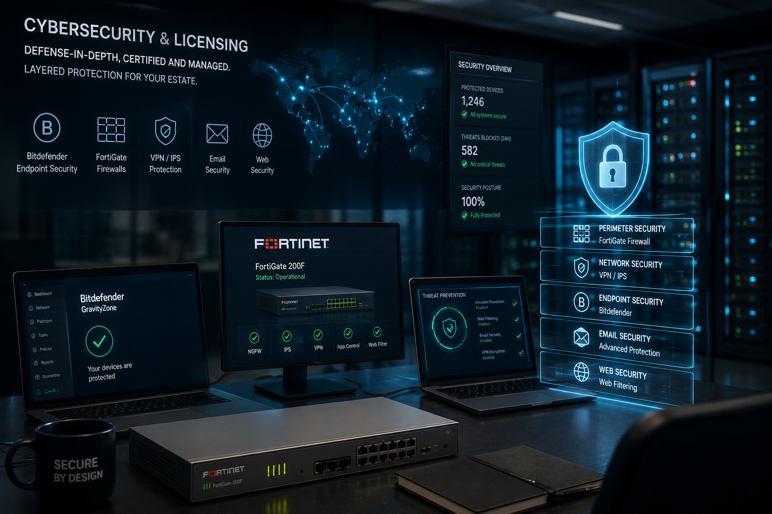 Go Pro Technology — cybersecurity defense-in-depth, FortiGate firewalls and endpoint protection